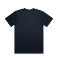 A plain black t-shirt with short sleeves and a crew neckline. The back features a logo.