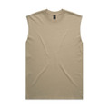 A sleeveless tank in a faded olive green colour with a simple design and a small logo.