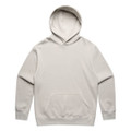 A light grey hoodie featuring a front pocket and a drawstring hood. Includes a logo on the front.