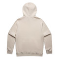 A beige hoodie featuring a hood and long sleeves. It has a plain back design and includes a logo.