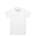 A white polo shirt with a collar, featuring a logo on the chest area.