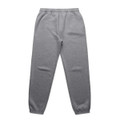 A pair of grey track pants with an elastic waistband and fitted cuffs, featuring a logo.