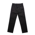 Black cargo pants featuring multiple pockets and a waistband with loops. The design includes a branding logo.