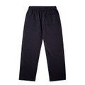 Cuffless track pants in dark navy with an elastic waistband and a single back pocket. Features a logo.