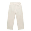 Cuffless track pants in a light cream colour with an elastic waistband and a single back pocket. Features a logo.