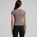 A fitted, faded organic rib tee in grey, featuring a crew neckline and short sleeves, with a logo on the back.