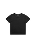 A black organic rib T-shirt featuring a round neckline and short sleeves, with a logo on the label.
