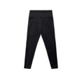 Black mid-length leggings with a smooth waistband and an unseen logo. Perfect for active wear.