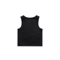 A black active crop tank with a simple design and a logo on the back.
