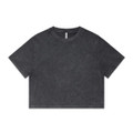 A heavy cropped top in stone wash black with a relaxed fit and short sleeves. Features a logo.