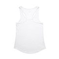 A white racerback singlet with a rounded hem and no visible branding.