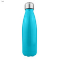 A drink bottle in a shiny teal finish with a stainless steel cap and a smooth, single-wall design.
