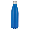 A drink bottle in a vibrant blue finish with a silver lid and a sleek, tapered design.