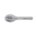 A stainless steel spoon with a blue and yellow logo featuring "LEMON & LIME." The handle is sleek and curved.
