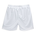 White active shorts featuring an elastic waistband and a plain design, with a logo on the back.