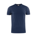 A navy blue men's t-shirt with a round neckline and short sleeves, featuring a logo.
