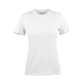 A white Women's Printer 140 Tee, featuring a classic crew neck and short sleeves. The shirt has a logo on the label.