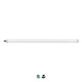 A carpenter's pencil in white with a sharpened point, featuring a simple design and branding.