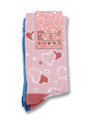 A set of two kids' socks featuring hearts, one pink with white and red hearts and the other blue with pink details.