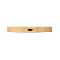 A wireless charger in a natural wood finish, featuring a USB-C port at the back.