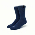 Custom heavy and thick bamboo workwear socks in navy blue, featuring ribbed design and a logo label on the cuff.