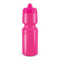 A drink bottle in vibrant pink, featuring a squeeze top and ergonomic design.