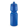 A drink bottle in a vibrant blue color, featuring a molded grip and a nozzle cap for easy dispensing.