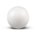 A white stress ball with a smooth surface, designed for squeezing and alleviating stress.