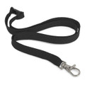 A black custom printed lanyard, 12mm wide, featuring a metal clip for attachment.
