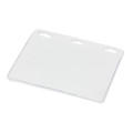 A clear vinyl ID holder featuring three top holes for attachment.