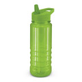 A drink bottle in vibrant green, featuring a straw and a lid with a carry handle, along with a logo.
