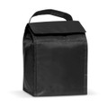 A black lunch cooler bag with a fold-over top and a handle, featuring a simple design and no visible branding.