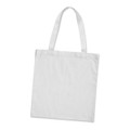 A plain white cotton tote bag with two shoulder straps and no visible branding.