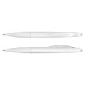 A white stylus pen featuring a sleek design and a logo, ideal for writing and touchscreen use.