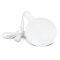 A round, white bubble kit featuring a built-in string for easy carrying.