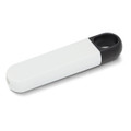 A white and black mini screwdriver set with a compact design, featuring a keyring attachment and a smooth finish.