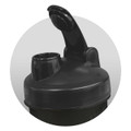 A drink bottle featuring a black lid and a flip-top spout, designed for mixing protein shakes.