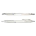 A set of translucent plastic pens in clear and silver, featuring a ribbed grip and a clip.