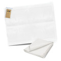 A white cotton tea towel with a folded corner, accompanied by a set of colouring pens.