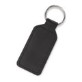 A black rectangle leather key ring with a metal key chain attachment.
