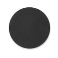 A round, black silicone jar opener with a smooth surface and a subtle texture. It features a logo in the centre.