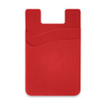 A red dual silicone phone wallet with two textured pockets for storing cards is displayed on a white background.