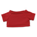 A red plush toy shirt with short sleeves, featuring a rounded neckline and a fitted design.