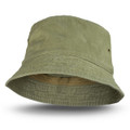 A faded olive green bucket hat with a wide brim and two ventilation holes. The interior features a contrasting lining.