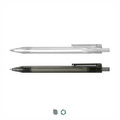 A set of RPET pens in clear and solid black, featuring a clip and a logo.