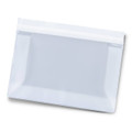 A clear reusable pouch with a zip seal at the top, suitable for various storage needs.