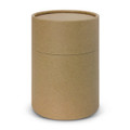 A cylindrical, kraft cardboard container with a removable lid, featuring a simple, natural finish.