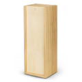 A wooden box with a smooth, natural finish, featuring a simple design and rectangular shape. It has a small hole on top.