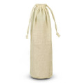 A drink bottle gift bag in a light beige colour, crafted from cotton with a drawstring closure. It features a logo.