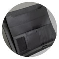 A black Melrose Portfolio with multiple pockets and a smooth finish, featuring a logo.